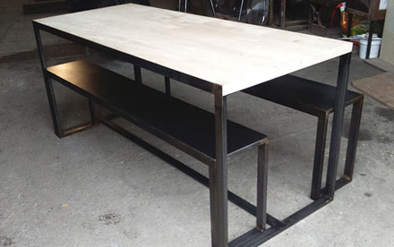 table basse acier et bois, table basse metal, 